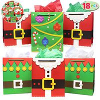 18 Pack of Santa Claus Suit Medium Gift Bags; 3 Christmas Designs Goodie Bags for Classrooms, Party Favors, Small Gift Bags, Kraft Holiday Gift Bags and Christmas Craft Bags by Joiedomi
