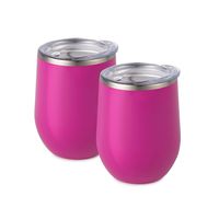 Maars Bev Steel Stemless Wine Glass Tumbler, 12 oz | Double Wall Vacuum Insulated | 2 Pack - Fuchsia
