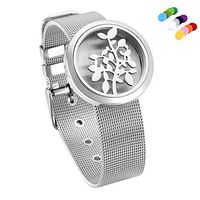 constantlife Daily Fragrance Jewelry Tree Carved Stainless Steel Perfume Diffuser Essential Oil Diffuser Locket Cuff Bangle (Silver-Tree B)