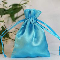 Tableclothsfactory 12PCS Turquoise Satin Gift Bag Drawstring Pouch Wedding Favors Bridal Shower Jewelry Bags - 3"x4"