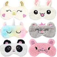 6 Pack Cute Animal Unicorn Sleep Mask for Girls Soft Plush Blindfold Cute Unicorn Rabbit Panda Alpaca Mouse Sleeping Masks Eye Cover Eyeshade for Kids Teens Girls Women Plane Travel Nap Night Sleeping