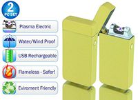 Tac Plasma Lighter Dual Arc Tactical Beam - USB Rechargable, Electric Windproof Splashproof Flameless Lighter, Butane Free Tactical Dual Arch - New Technology - Seen on TV (2pc, Yellow Matte)