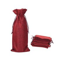 Shintop 10pcs Jute Wine Bags, 13.4 x 5.9 inches Hessian Wine Bottle Gift Bags with Drawstring (Red)