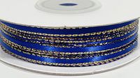 Ben Collection 1/8" X 100 Yards Double Face Satin Ribbon with Metallic Gold & Silver Edge (Royal & Gold)