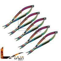LAJA Imports Set of 5 Multi Titanium Color Rainbow CASTROVIEJO Scissors Curved 4.5" Stainless Steel