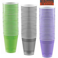 18 oz Party Cups, 96 Count - Lime Green, Silver, Lavender - 32 Each Color