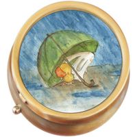 Watercolor Rabbit and Duck Brass Round Pill Box