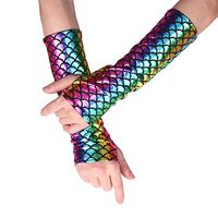 iEFiEL Mermaid Fingerless Long Gloves Dancing Costume Arm Sleeves Colorful One Size