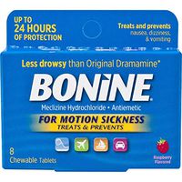 Bonine Motion Sickness Protection, Chewable Tablets, Raspberry - 8 ea, Pack of 4