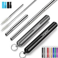Longzon 2 Pack Telescopic Metal Straws – Reusable, Portable, Collapsible Stainless Steel Drinking Straws with 2 Aluminum Key-chain Case & 2 Cleaning Brushes for Travel - (Black/Grey)