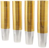 100 Count Hard Plastic 12 Ounce Party Cups 12 oz Old Fashioned Tumblers Ideal for Home, Office, Bars, Wedding, Bridal and Baby Shower, Birthday, Retirement, Anniversary, party (Gold Rim)