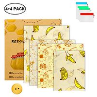 OneBom Reusable Beeswax Food Wrap,Beeswax Wrap, Bees Wax Paper Wrap Organic Assorted 4 Pack, S/M/L Eco-Friendly for Sandwich Picnic Food Storage Wrap (4 Patterns Wrap + 4 Mesh Bags)…