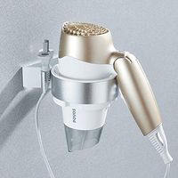 ERRichmo Hair Dryer Holder Rack No Drilling Wall Mount Self Adhesive Compatible with Most Hair Dryers in Bathroom with 1 Plug Hook (Silver)