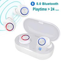 True Wireless V5.0 Bluetooth Earbuds,Waterpoof LED Sports in-Ear Headphones, HD Sound Earphone with Charging Case (White)