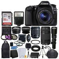 Canon EOS 80D DSLR Camera Body + Canon EF-S 18-55mm is STM & EF 75-300mm III Lens + 58mm 2X Lens + Wide Angle Lens + 32GB Memory Card + Flash + Quality Tripod + 3 Piece UV Filter Kit + Value Bundle