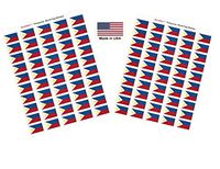 Made in USA! 100 Country Flag 1.5" x 1" Self Adhesive World Flag Scrapbook Stickers, Two Sheets of 50, 100 International Sticker Decal Flags Total (Philippines)
