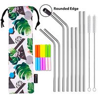 SEIVAN STRAWS Designer Pouch Set of 8 Stainless Steel Reusable Metal Straws with Silicone Tip-Drinking Straws for 30oz 20oz Yeti RTIC Tumbler - 8 Steel Straws, 12 Silicone Tips, 2 Straw Cleaning Brush