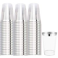 WELLIFE 100 PACK Silver Rim Plastic Cups 12 Oz, Silver Disposable Tumblers, Hard Plastic Cups Perfect for Party, Wedding and Other Cater Occasion
