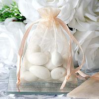 Tableclothsfactory 50PCS Peach Organza Gift Bag Drawstring Pouch Wedding Favors Bridal Shower Treat Jewelry Bags - 3"x4"