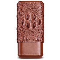 JUFU Cigar Box Cigar Box，Cigar Set Mellow Cedar Wood Ostrich Skin Embossed Cigar moisturizing Set Three Cigar Sets 3 Brown @@ (Color : A)