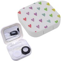 Portable Contact Lens Case Box Travel Kit Mirror + Bottle + Tweezers Container Holder [ Colorful Watercolor Painted Hearts ]