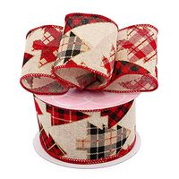 Plaid Christmas Tree Natural Linen Ribbon - 2-1/2" X 10Yd