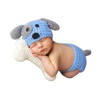 SUNBABY Newborn Photography Props Baby Knitting Wool Material Photography Costume Cute Animal Style Baby Crochet Clothes (Blue Dog)