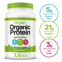 Orgain Organic Plant Based Protein Powder, Natural Unsweetened - Vegan, Low Net Carbs, Non Dairy, Gluten Free, Lactose Free, No Sugar Added, Soy Free, Kosher, Non-GMO, 1.59 Pound (Packaging May Vary)