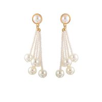 Women's Crystal Simulated Pearl 5 Chain Bridal Long Dangle Hook Earrings Ivory Color Gift for Valentine Wedding Anniversary