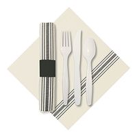 Hoffmaster 120012 Rolled Cutlery Set with Printed Dishtowel Dinner Napkin with Knife, Fork, and Spoon, White/Black (Pack of 100)