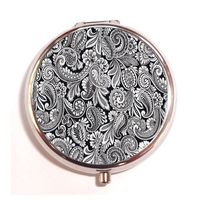 Lovefive Black and White Paisley Custom Fashion Silver Round Pill Case Drug Organizer Holder Pocket Or Wallet Organizer Case