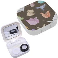 Portable Contact Lens Case Box Travel Kit Mirror + Bottle + Tweezers Container Holder [ Origami Paper ]