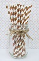 25 Stripped Paper Straws Birthday Wedding Baby Shower Party - Brown Striped