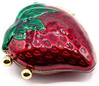 Enamel Red Strawberry Porcelain Pocket Purse Portable Travel Pill Box & Medicine Organizer (1 Large Compartment)