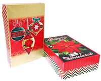 Christmas Elegance Box Assortment - Pack of 3 Patterned Shirt Boxes with Lids for Wrapping Gifts, 15 x 9.5 x 2 Inch