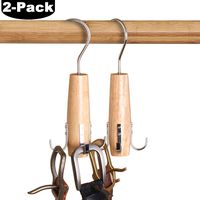 HangerSpace Belt Tie Rack Scarf Hanger for Closet, 2 Pack Swivel Hook Easy On/Off Space Saving Organizer Sturdy Wood Holder for Scarves, Belts, Ties and Accessories (Natural)
