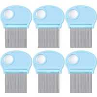 6 Pieces Head Lice Remover Nit Removal Hair Comb with Magnifier, Fine Metal Teeth Tool for Dogs Cats Pet Human Grooming and Removing Dandruff Flakes/Lice Eggs (Sky Blue)