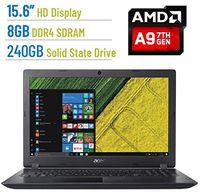 Acer Aspire E 15.6-inch HD (1366x768) Laptop PC, AMD A9-9410 2.9GHz Processor, 8GB DDR4 SDRAM, 240GB SSD, AMD Radeon R5 Graphics, 802.11ac, HDMI, Bluetooth, Webcam, DVD±RW, Windows 10