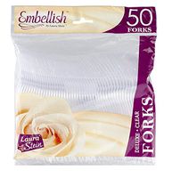 [50 Forks] Embellish Crystal Clear Disposable Heavy Duty Plastic Forks, Ideal For Wedding, Catering, Parties, Buffets, Events, Or Everyday Use,