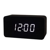 Voice Control Wooden LED Alarm Large Digital Desk Bedroom USB/AA Clock Thermometer Calendar Multifunction Display Black Wood White Light