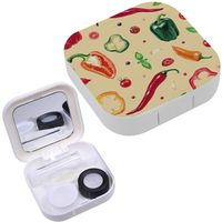 Portable Contact Lens Case Box Travel Kit Mirror + Bottle + Tweezers Container Holder [ Vegetables Peppers Cherry ]