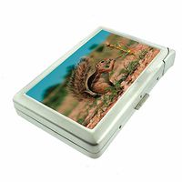 Cigarette Case with Built in Lighter Funny Smoking Squirrel Animal S2 Smoking King Size Cigarettes Silver Metal Wallet 4" X 2.75" RFID Protection Hilarious Hookah