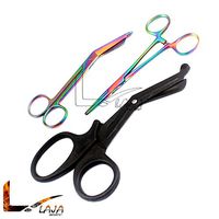 LAJA Imports Titanium Galaxy Rainbow 2 Pc 5.5" Ultimate Hemostat Straight, Curved and 7.5" Tactical Black EMT Trauma Shear Ideal for Nurses, EMT, Firefighter, Fisherman, Hobbiest and Taxidermy