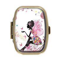 Cecillia Flower Fairy Pattern Decorative Boxes Bronze Rectangular Pill Box Medicine Tablet Holder Wallet Organizer Case for Pocket or Purse