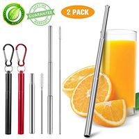 Metal Straws Collapsible Straws, 2 Pack Reusable Straws Food-Grade Portable Straw Stainless Steel Metal Telescopic Drinking Straws with Travel Aluminum Case & Cleaning Brush & Keychain (Black+Red)