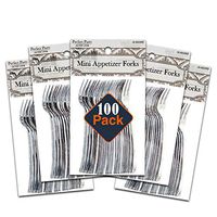 Appetizer Forks Value Pack -- 100 Silver Mini Forks for Appetizers (Disposable)
