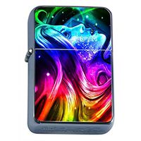 Rainbow Girl Flip Top Oil Lighter Em1 Smoking Cigarette Silver Case Included