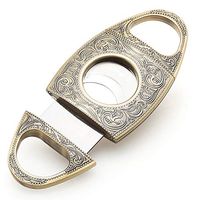 JIFENG Cigar Cutter - Antique Bronze Floral Small Studs Western Engraved - Duty Heavy Metal Cigar Guillotine - Double Self Sharpening Blade - Elegant Pouch and Gift Box Included - Portable Cigar Tool