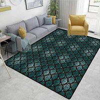 Bigdatastore Brown and Blue Oriental Area Rug Extra Large, Abstract Vintage Floral Design Damask Pattern Ornate Grungy Swirls, Fashionable High Class Living Dinning Room(2.5'x 9')