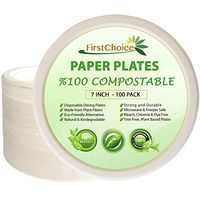 Disposable Bagasse Paper Plates, 7 Inch Round, 100 Counts, Natural Sugarcane Bagasse Bamboo Fibers, Sturdy, Compostable Eco Friendly Environmental, Paper & Plastic Plate Alternative, Tree Plastic Free